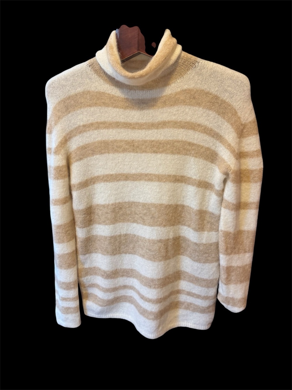 Sarah Paciny soft mohair Striped Turtleneck long Sweater Cream and Tan like new